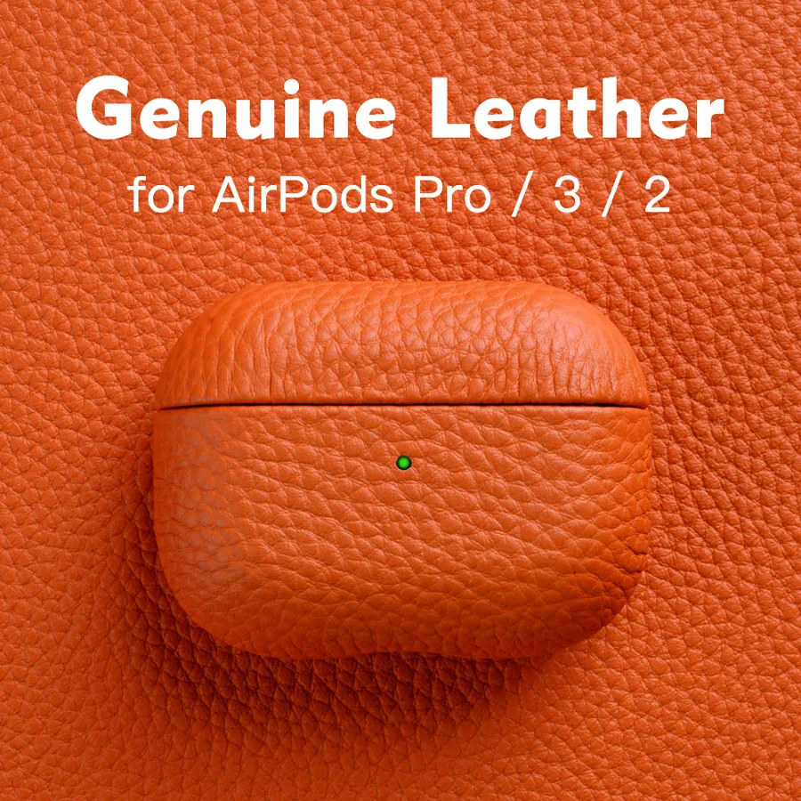 Genuíno para Airpods Fone de Ouvido Case para Apple Natural do Couro Case Bluetooth Airpods 3 2 Acessórios Lichia Padrão Natural do Pro