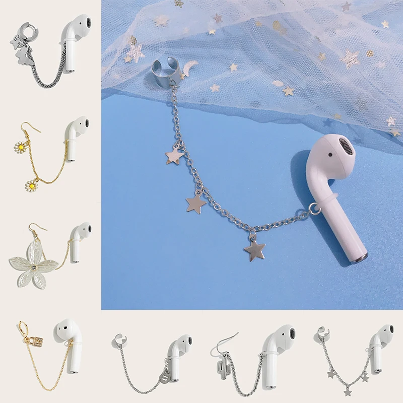 

13 Styles Wireless Bluetooth Earphone Anti-Lost Clip Chain Flower Butterfly Round Star Earphone Holders Earrings for Airpods