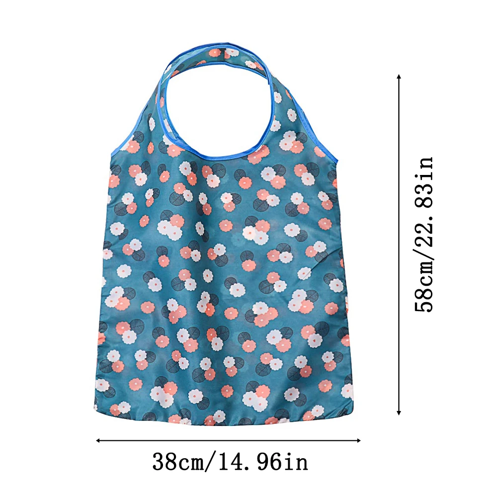 

Printing Flower Foldable Shopping Bags Recyclable Polyester Pouches Groceries Tote Eco-Friendly Reusable Storage Bag