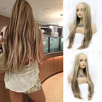 long synthetic mixed ombre brown blonde silky straight full made machine non lace front wigs for black women hair replacement