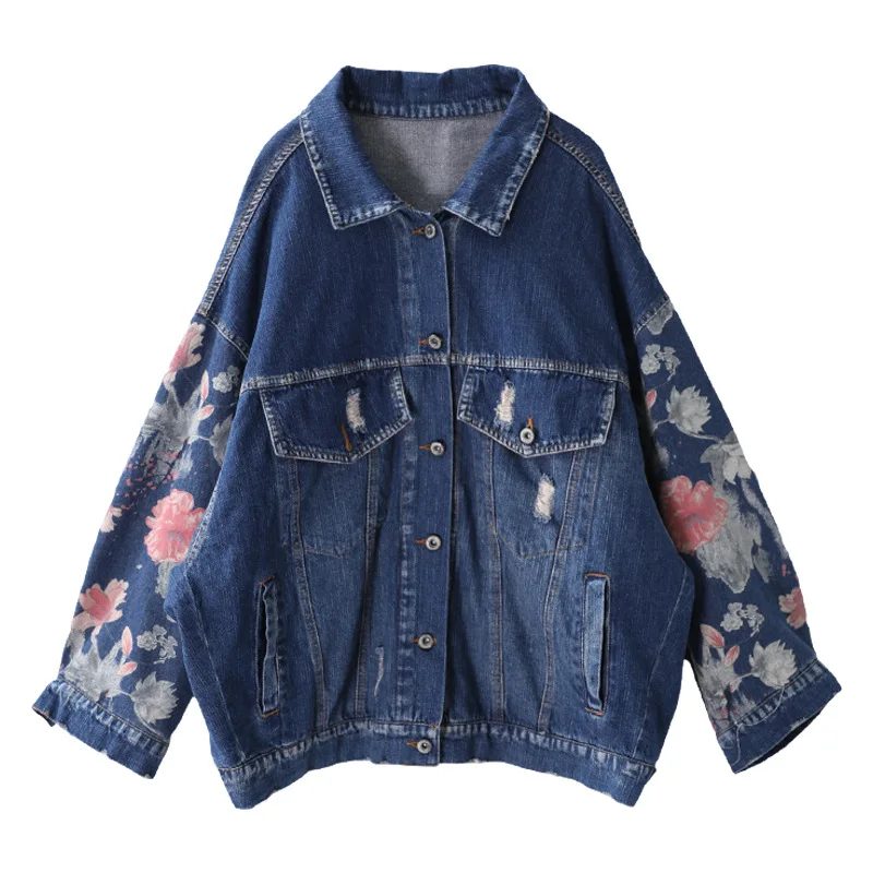 Осенне зимние куртки женские большие размеры Свободная джинсовая куртка 2019