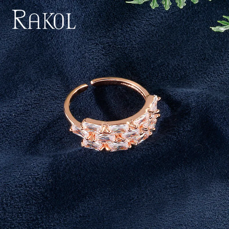 RAKOL Новое модное уникальное кольцо в форме багета высшего качества с фианитами
