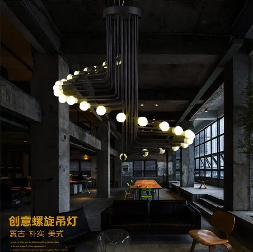売却 アメリカのレトロなloft産業スタイルクリエイティブシャンデリアスパイラル鉄シャンデリアためカフェレストランバーテーブル