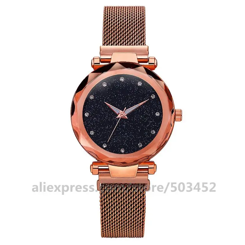 coffee alloy case 100 шт./лот, женские часы с цветным сетчатым ремешком, кристальным циферблатом, без логотипа, кварцевые наручные часы,, женские сетчатые часы для ленивых, звездное небо - Цвет: coffee alloy case