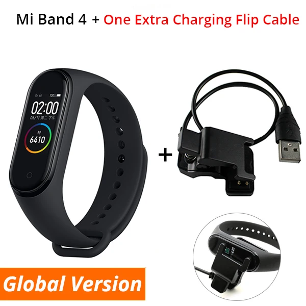 Xiaomi Mi смарт-браслет 4, 3 цвета, 0,95 дюйма, AMOLED экран, пульсометр, фитнес, Bluetooth 5,0, водонепроницаемый, 135 мА/ч, смарт-часы 4 - Цвет: Add Cable Film