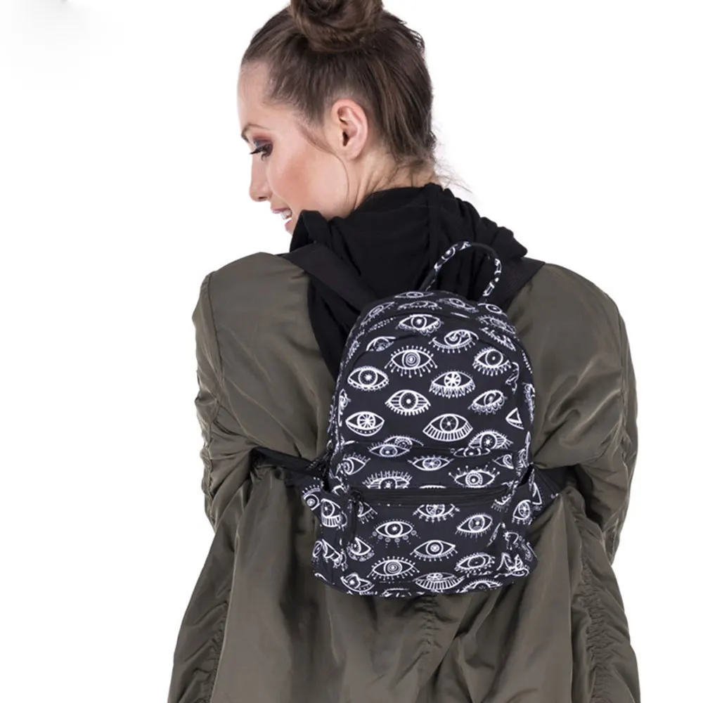 Women's Backpack Fashion Mini Backpack For Girl School Bag Eyes Small Backpack Black Cartoons Anime Kawaii Bag