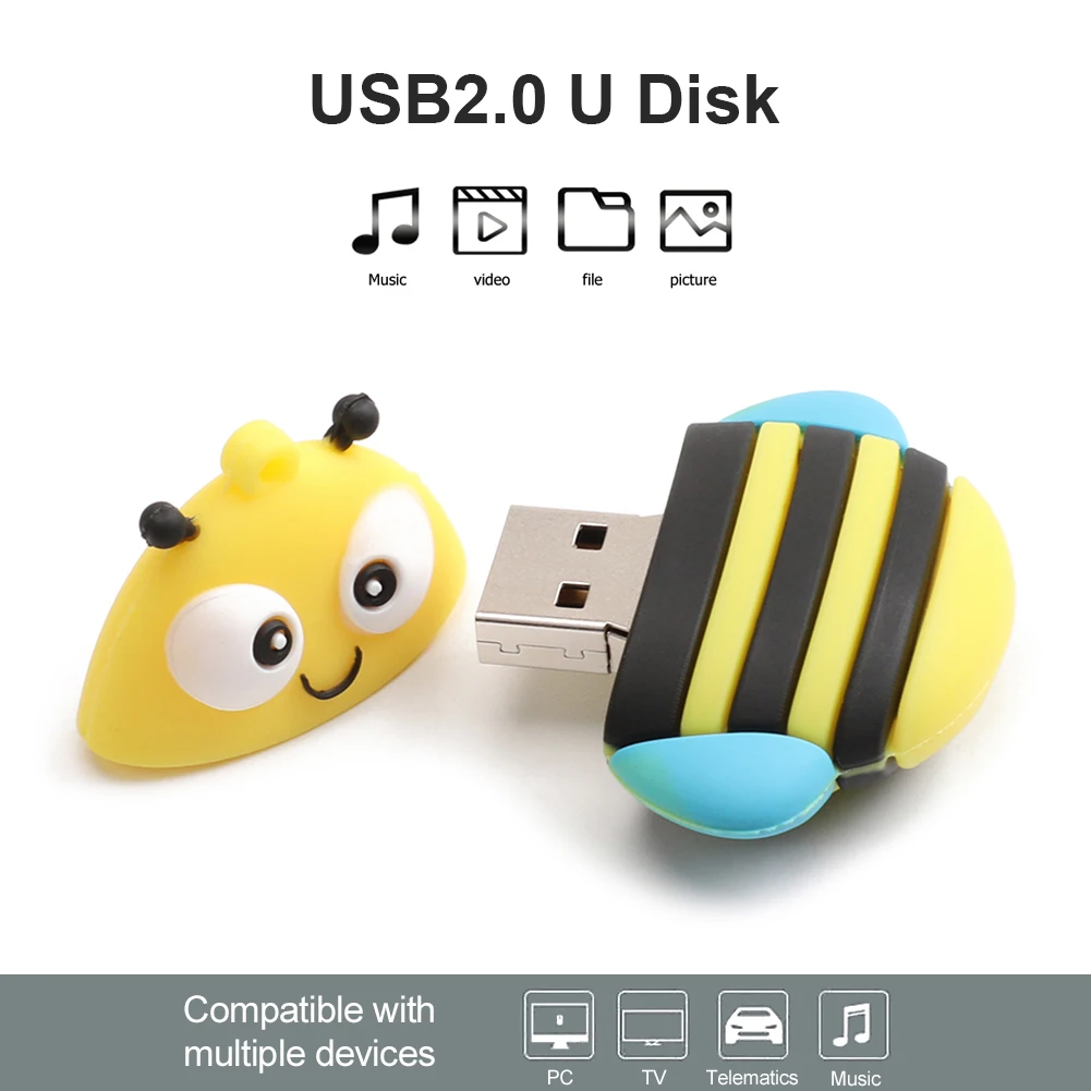 

Cartoon Bee USB Flash Drive 4GB 8GB 16GB 32GB 64GB 128GB Mini Pendrives Memory Stick U Disk High Speed for Smart Phone/Laptop/PC