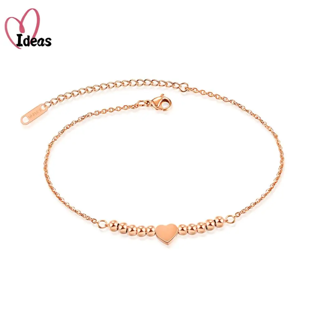 

Classic Beads Love Heart Leg Chain Bracelet Stainless Steel Anklet For Women's Girl Initial Chain Wedding Gift