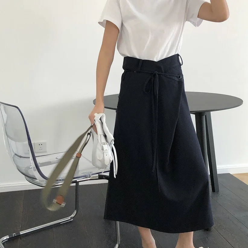

Mid-length skirt female spring summer new French Japanese style button strap skirt loose design sense fashion long skirts thin