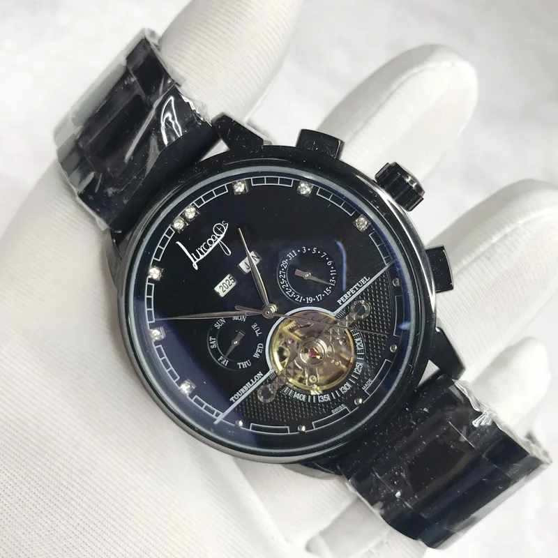 

Skeleton luxury Black watch men AAA quality Automatic self-winding sweeping watches all sub dials works