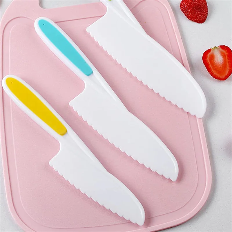 Набор нейлоновых кухонных ножей для выпечки, 3 шт., Детские кухонные ножи с зубчатыми краями, Детские ножи, детский пластиковый нож для кухни, для детей