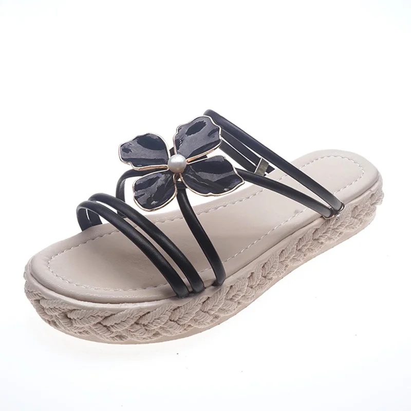 

Wohdhe 3.5cm Clip Toe Slippers Beach Shales Platform Bohemia Casual Flower Women Summer Shoes Sandals Flats New 2021