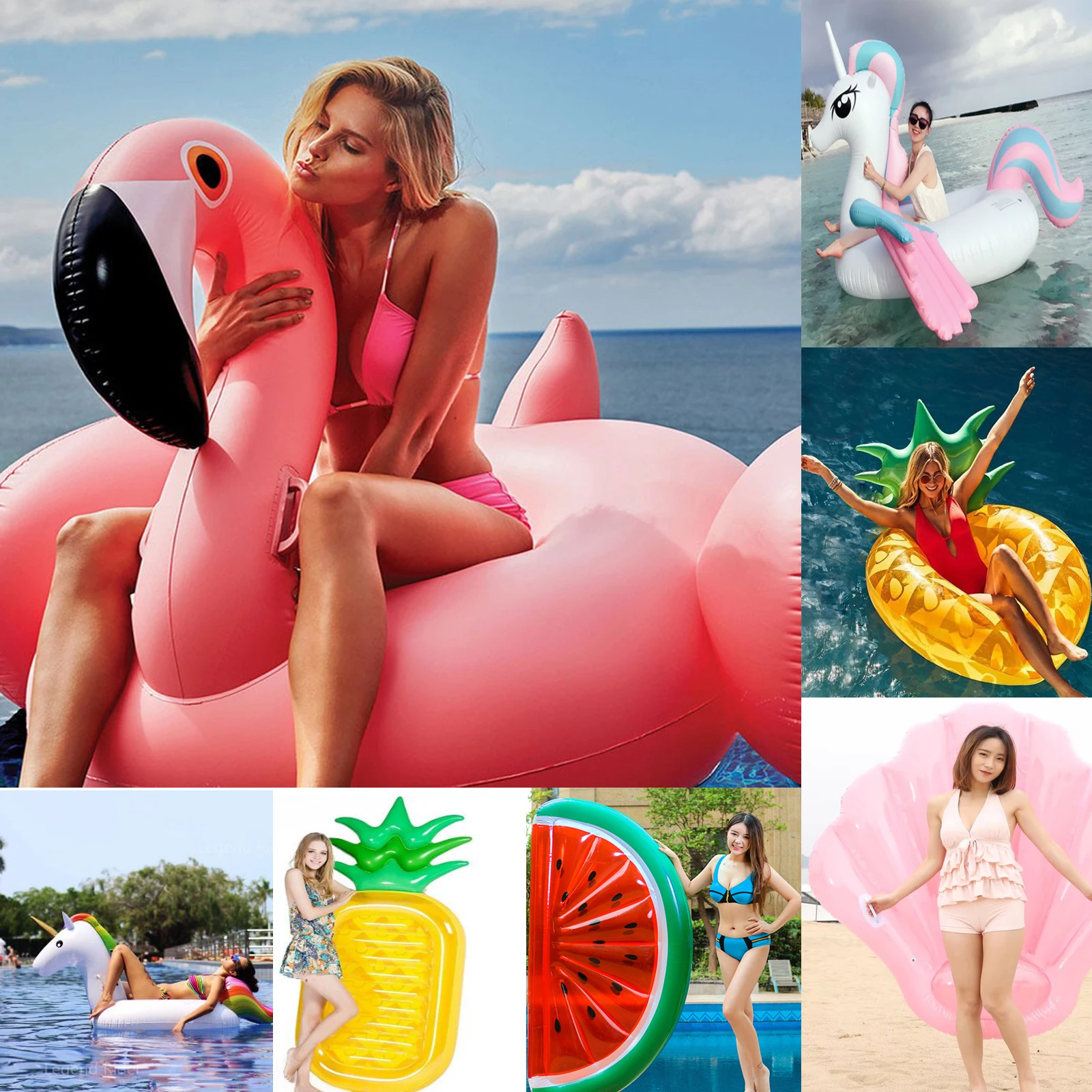 Inflatable Giant Flamingo Swan Unicorn Float For Adult Tube Circle Pool Party Toys Ride-On Air Mattress Swimming Ring boia