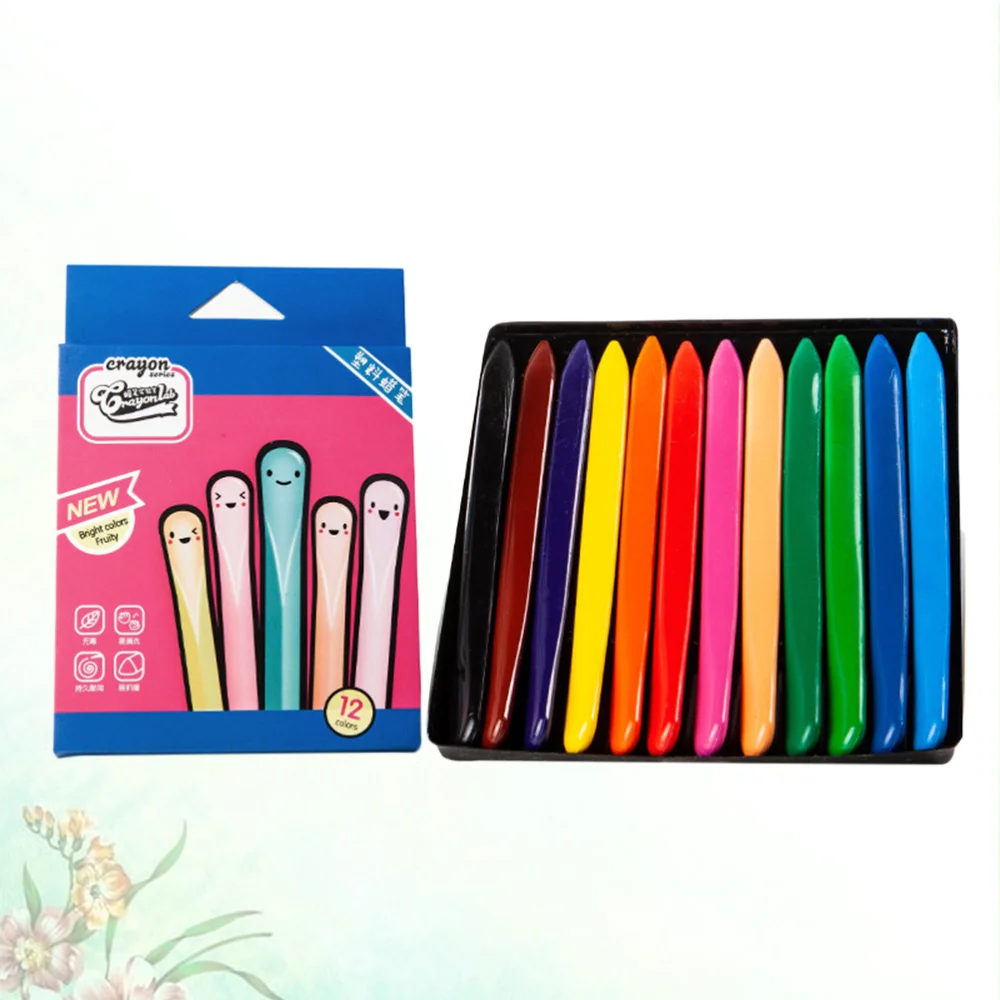 

1 Set 12 Colors Creative Cartoon Crayon Triangle Crayon Pen Portable Crayon Painting Colour Pen for Kids (Blue + Rosy + Black)