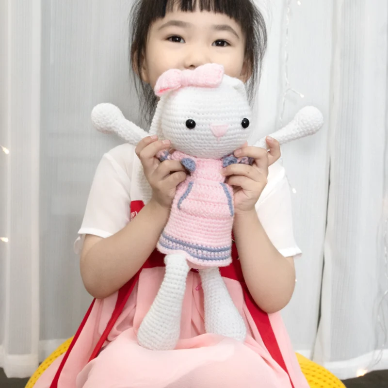 Вязаная тканевая игрушка кролик сделай сам необработанные игрушки розовый