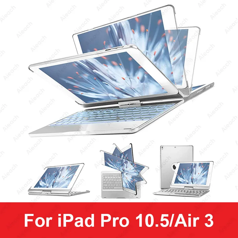 Pro 10.5 Air3 Silver Чехол для iPad Pro 11 10,5 9,7 7 цветов с подсветкой 360 Rotatio Беспроводной Bluetooth клавиатура чехол для iPad 6th 5th воздуха на возраст 1, 2, 3 - Цвет: Pro 10.5 Air3 Silver