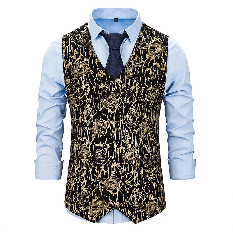 MJARTORIA новый золотой стимпанк жилет мужской костюм Homme Свадебные без рукавов