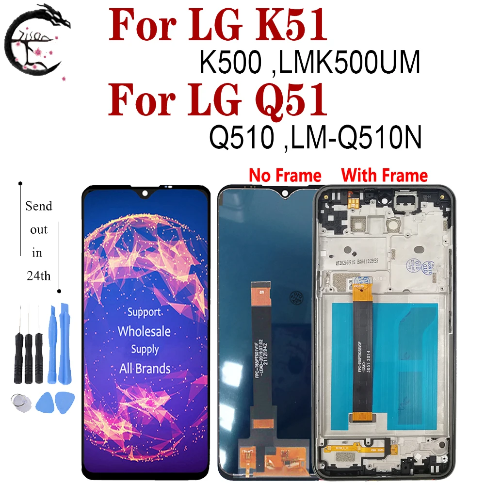 ЖК-дисплей 6,5 дюйма с рамкой для LG K51, Q51, дисплей K500, LMK500UM, Q510, LM-Q510N, ЖК-дисплей с сенсорным цифровым преобразователем, Сменный датчик в сборе