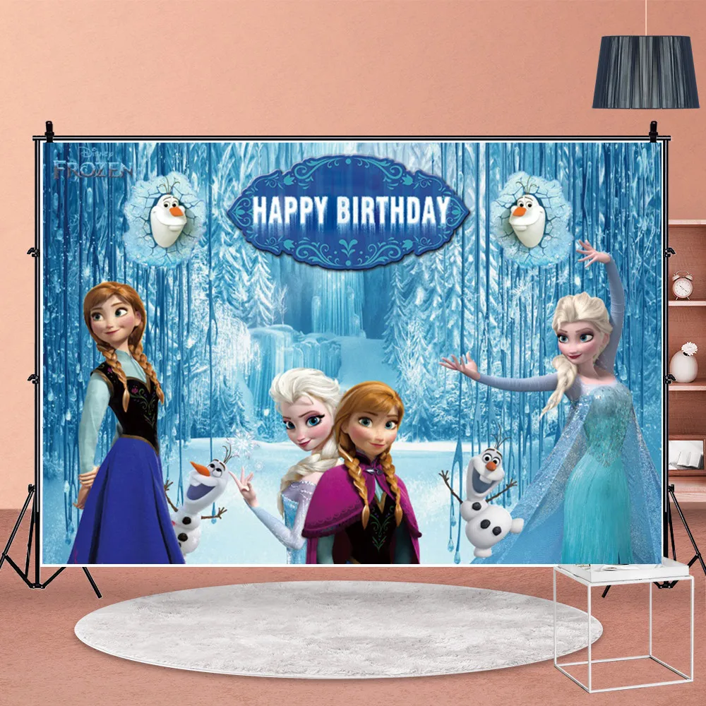 Cartel de Frozen Anna y Elsa para ni&ntilde;os, suministros de fiesta de cumplea&ntilde;os, decoraci&oacute;n de fondo, Decoraci&oacute;n de cumplea&ntilde;os de beb&eacute;, Fondos personalizables de reina de la nieve-2