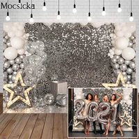 mocsicka silver glitter bokeh backdrop balloon stars decorative props wedding birthday party photography background photo studio