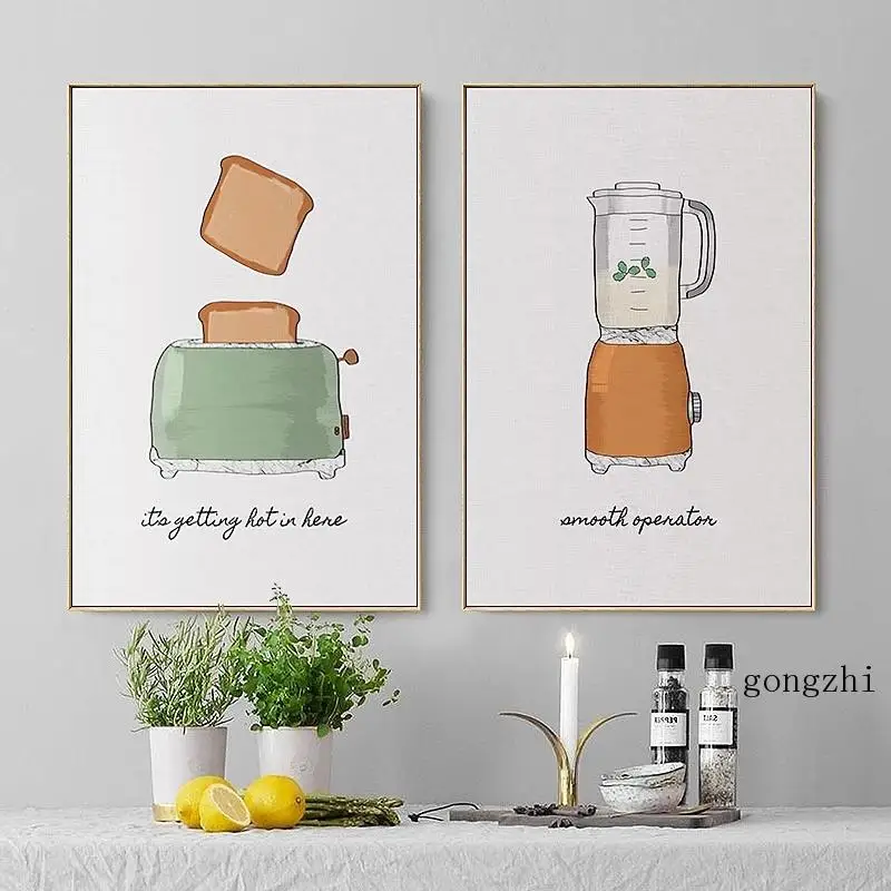 

Kitchen Tools Nordic Posters Bread Soy Milk Maker Canvas Painting and Prints Modern Wall Art Pictures Cafe Restaurant Decoration
