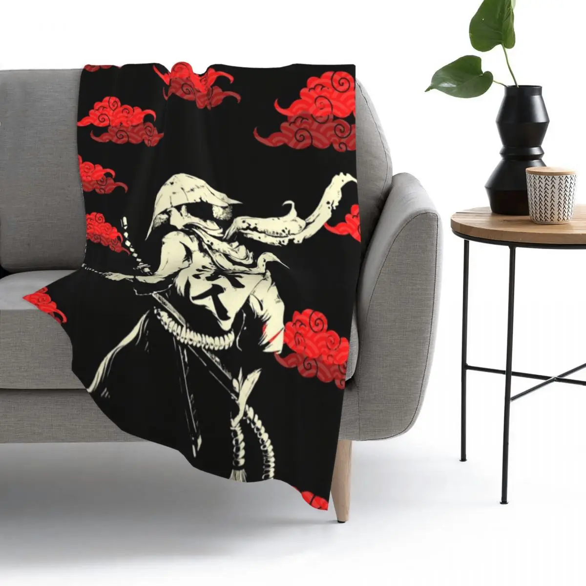 Красное облако японский самурайский воин анимация 1 плед покрывало для кровати