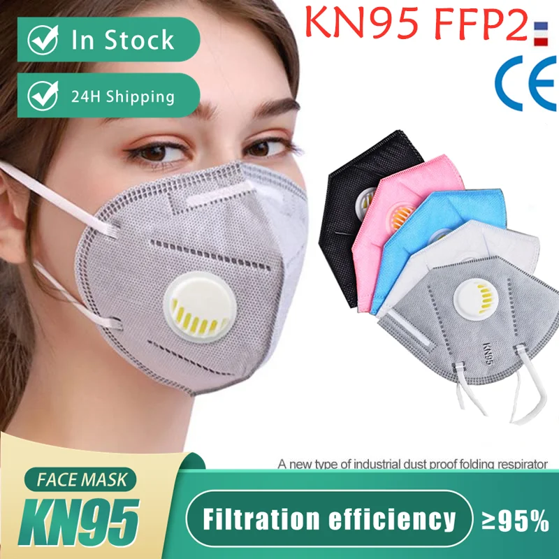 

20PCS KN95 Mask With Breathing Valve Mascarillas FPP2 Respirator 5 Ply CE Certificate FFP3 AdultSecurity Protection Masque ffp 2