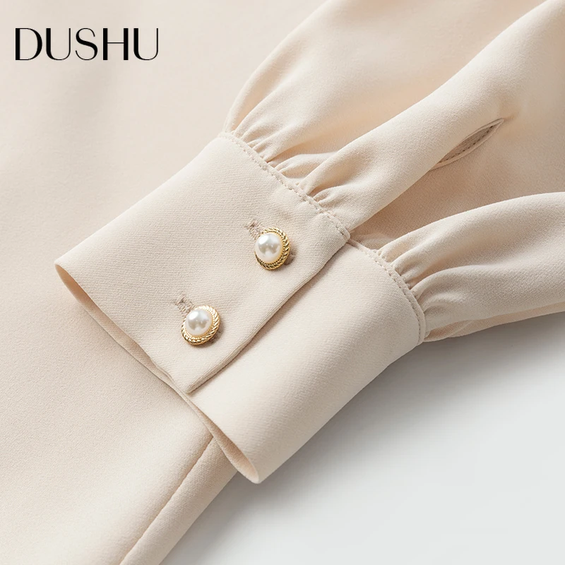 

DUSHU Elegant bow chiffon blouse shirt Women long sleeve plus size vitnage top Female spring autumn big size offce lady shirt