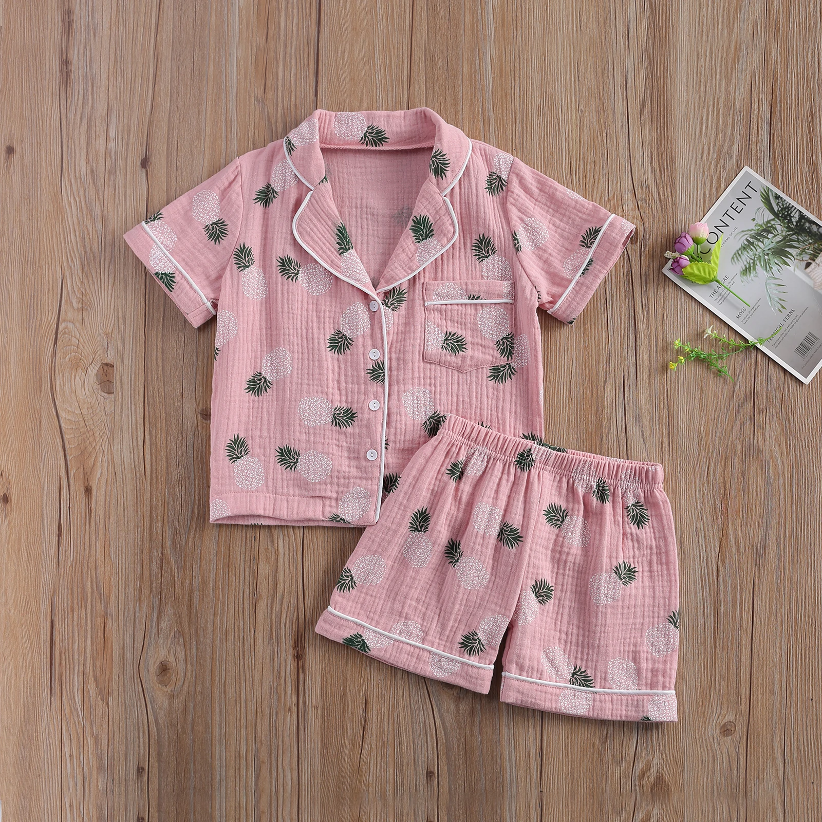 

2Pcs Children Kids Girls Boys Solid Pajamas Sets Short Sleeve O Neck Pocket Shorts Infant Toddler Summer Cotton Sleepwear 2-7T