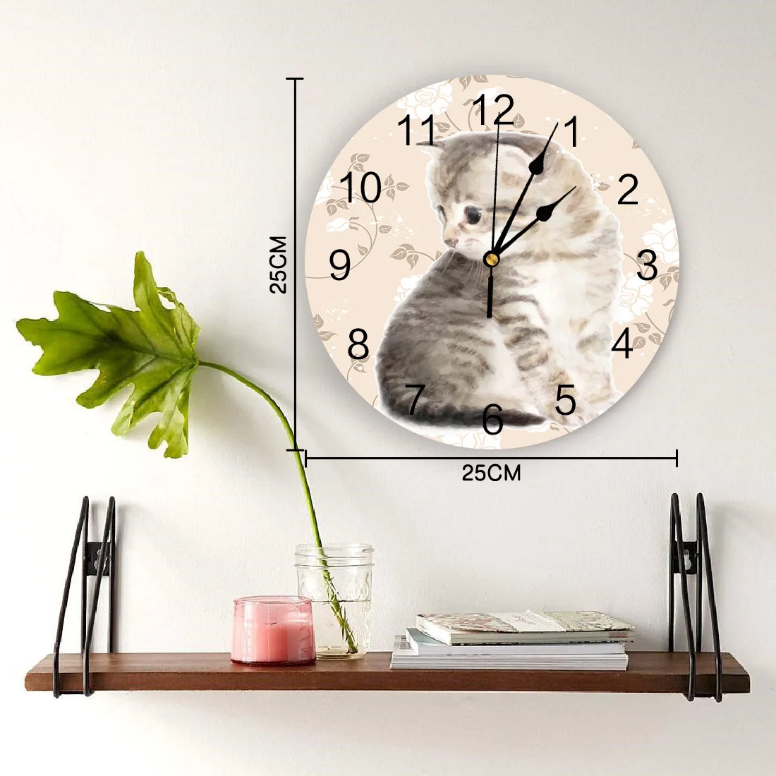 Настенные часы с милым котенком бесшумные украшения на стену из ПВХ цветочным
