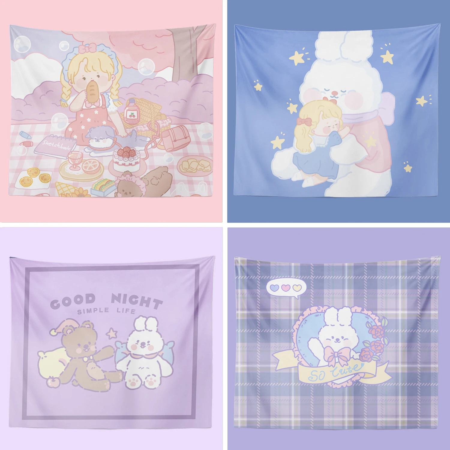 Цветной гобелен с милыми животными детский художественный принт в стиле