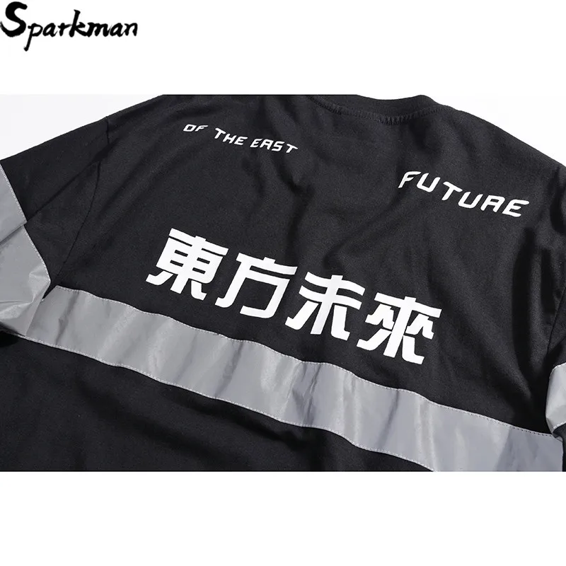 Мужская футболка в полоску со светоотражающими полосками уличная стиле хип хоп с