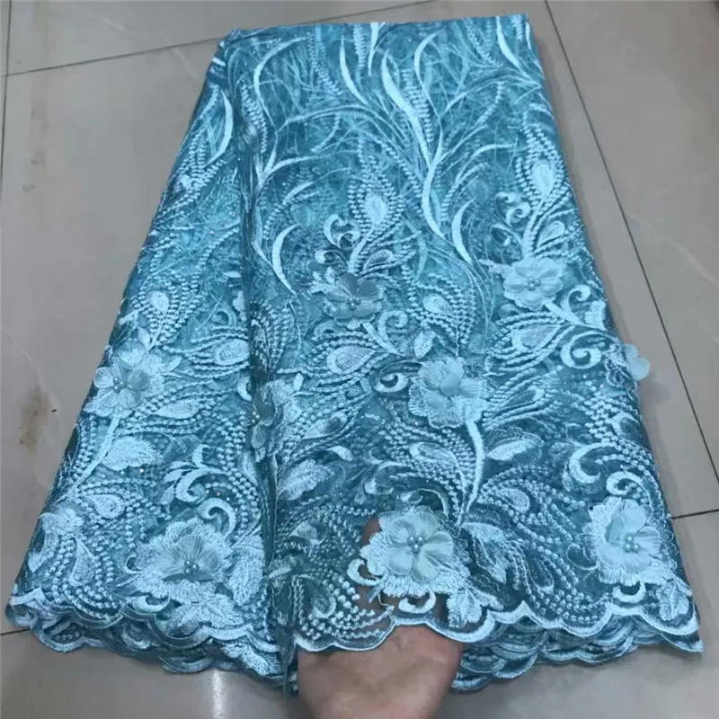 Новая французская кружевная ткань высокого качества Нигерия 3d Тюль бусины в виде