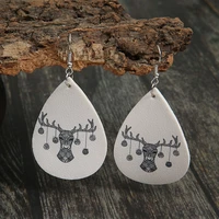 2021 new european and american christmas simple elk pendant pattern leather earrings double sided drop pu earrings wholesale