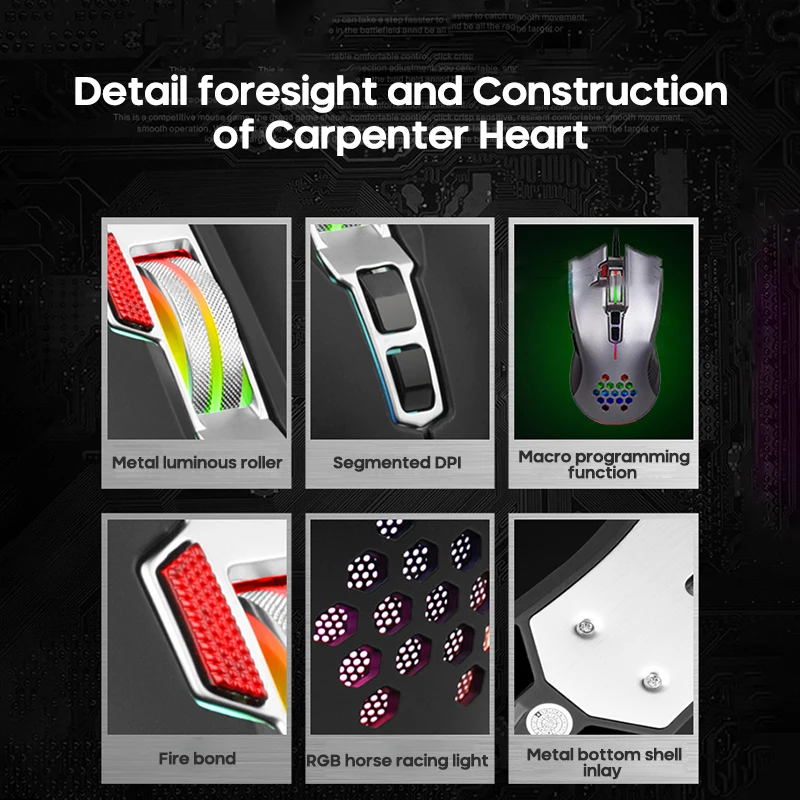 

Gaming Office Mouse 8 Buttons 1600DPI Wired Rechargeable Mouse Lightweight Hollow Hole Colorful RGB Luminous For Computer PC