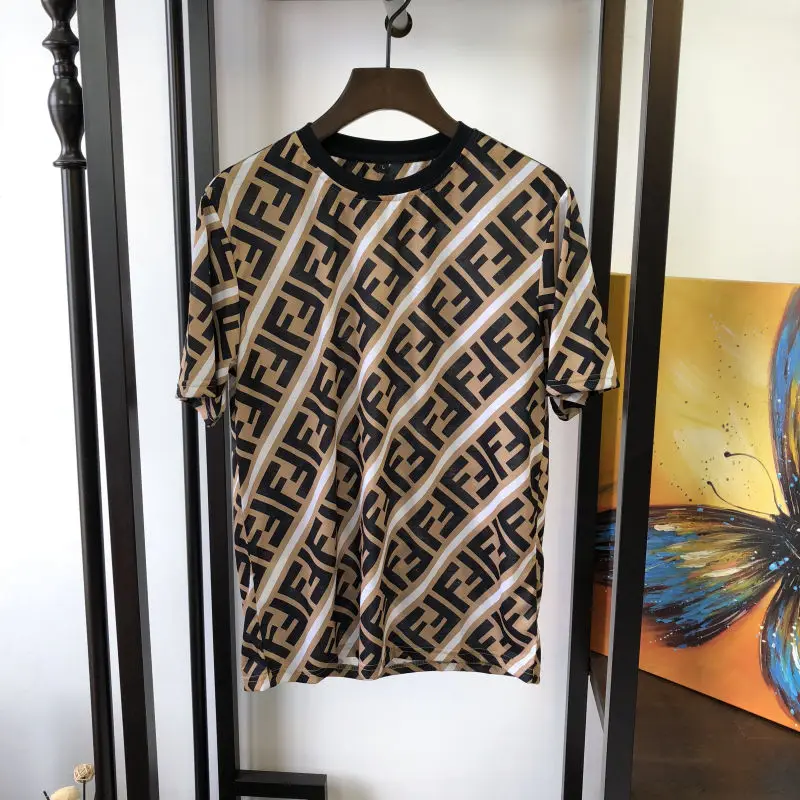 

2021 Summer New Letter Full Print Stripe Color Matching Men's Short Sleeve Round Neck Loose Casual T-shirt