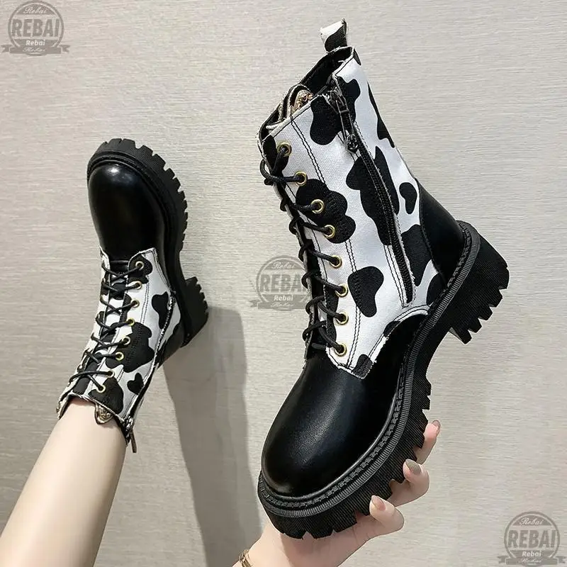 

Женские мотоциклетные ботинки, сезон осень-зима, модные однотонные Ботинки Martin, женские высококачественные удобные ботинки с коровьим узор...