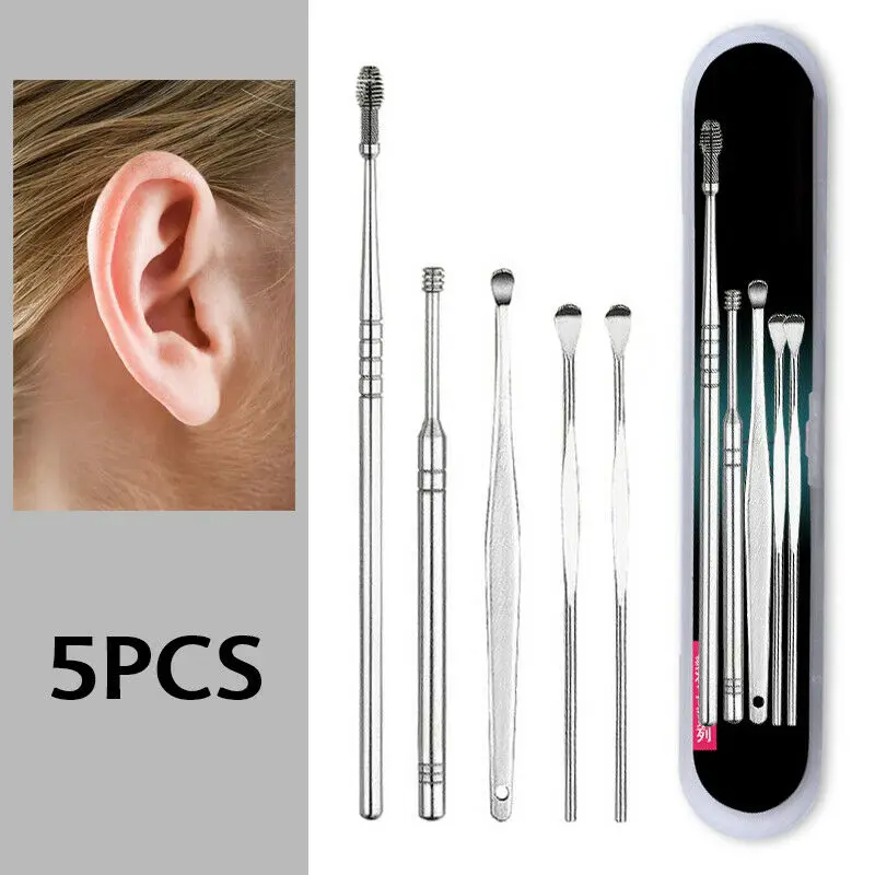 

5pcs Stainless Steel Ear Pick Wax Curette Remover Ear Cleaner Care Earpick Set Ear Spoon Clean Tool Accessories