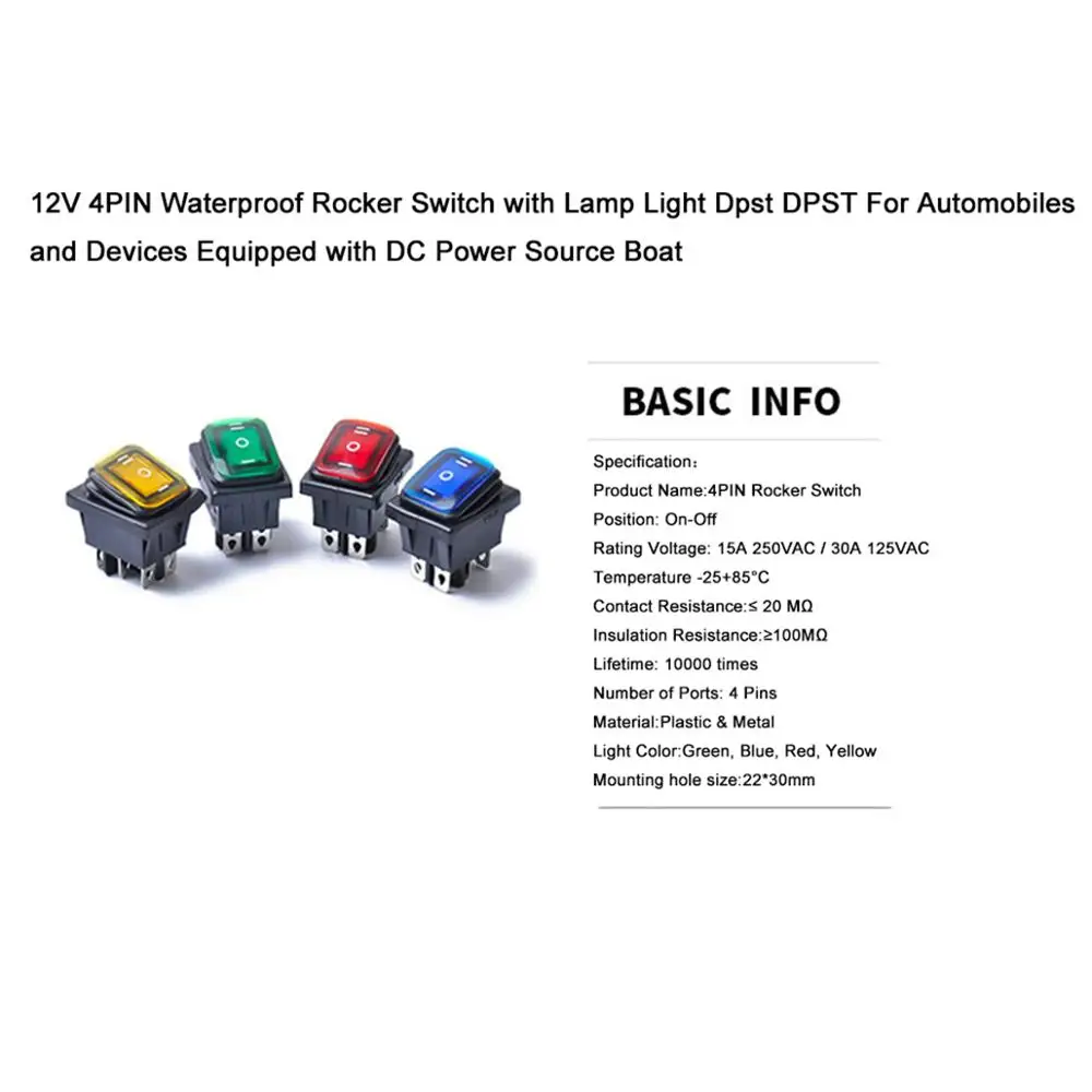 Водонепроницаемый кулисный переключатель с ламсветильник 12 В 4 контакта Dpst DPST