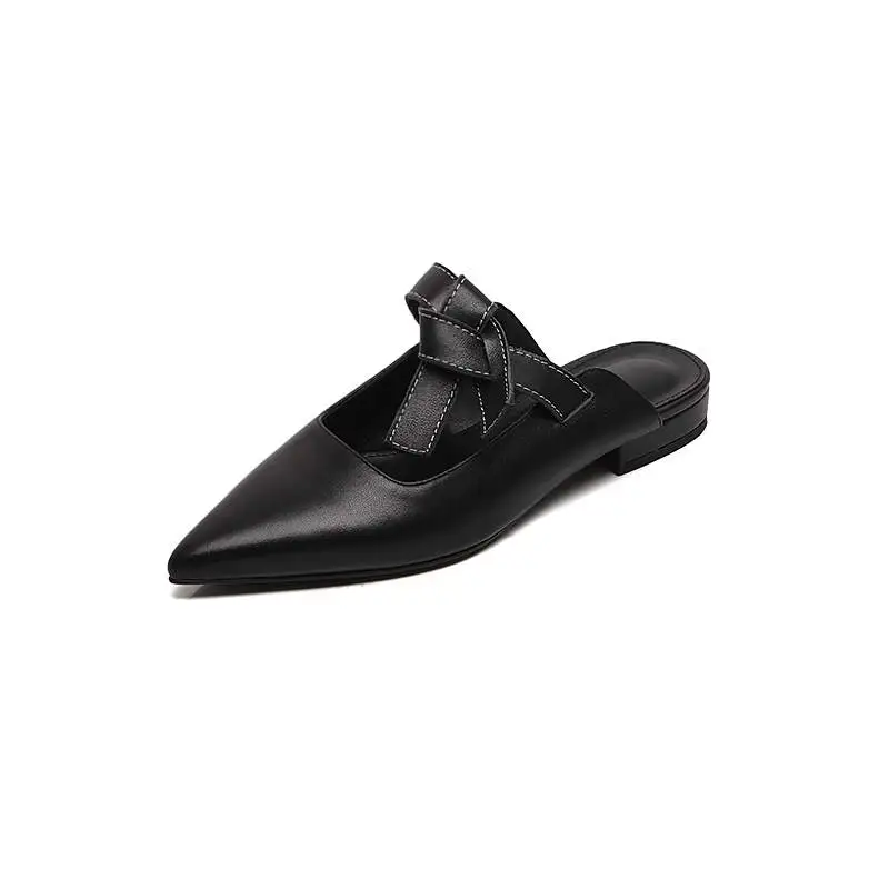 Женские босоножки Lenkisen из натуральной кожи с острым носком на низком каблуке без