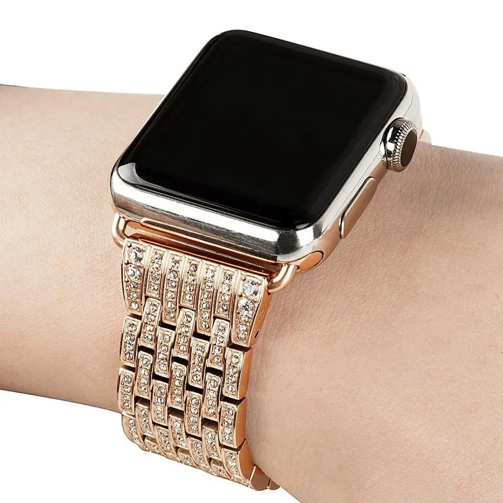 Нержавеющая сталь семь ремней Алмазный ремешок для Apple Watch серии 5 4 3 2 1 42 мм 38 40 44