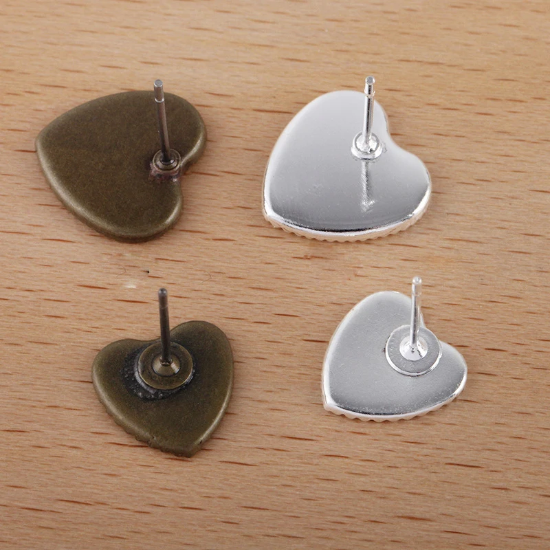 

50pcs 12mm Heart Stud Earrings Base Blank Tray For Heart DIY Ear Jewelry