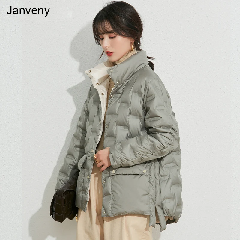

Janveny зимняя куртка 90% на белом утином пуху, женское ссветильник кое короткое пальто оверсайз, винтажная теплая женская пуховая парка с перья...