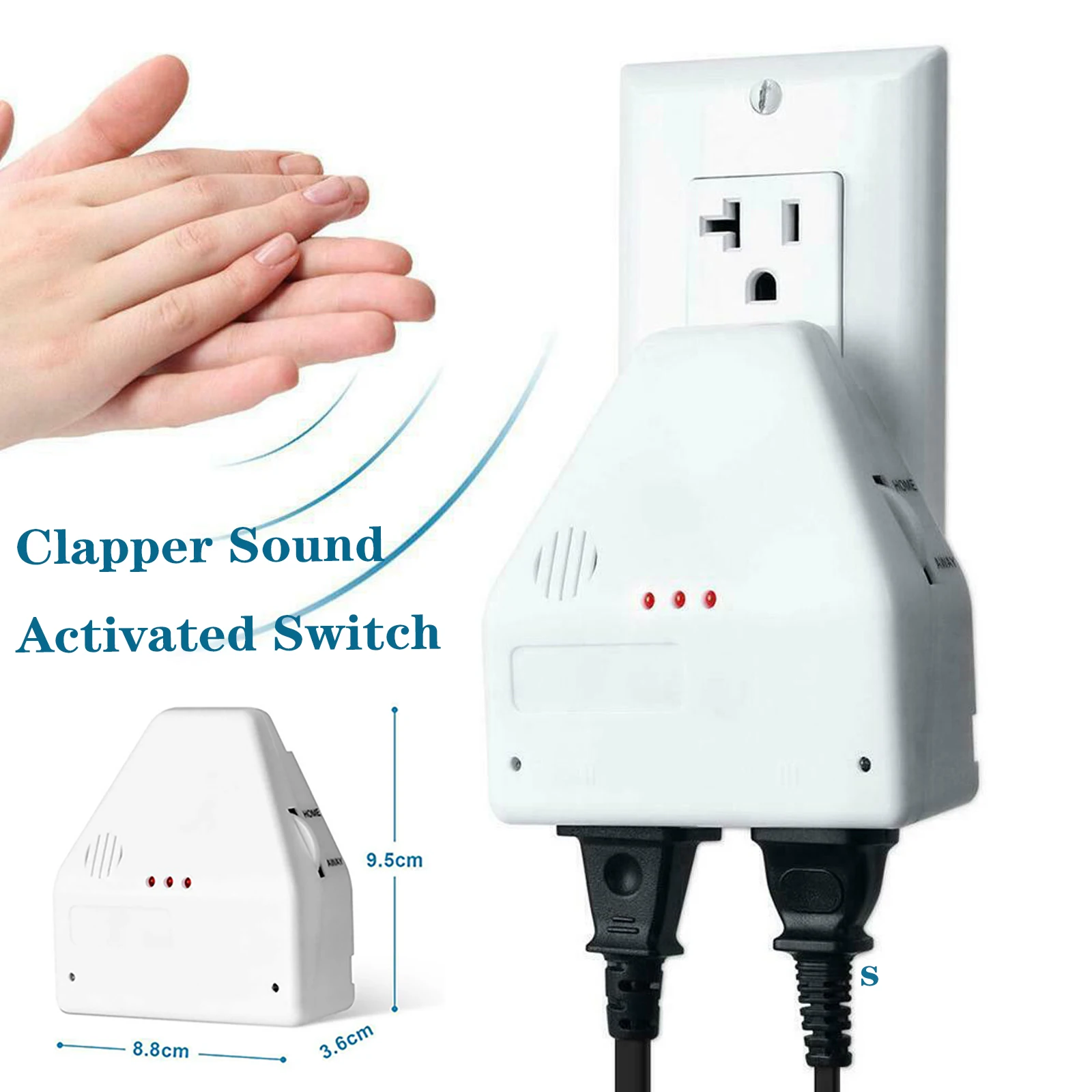 

US Plug The Clapper Sound Activated Switch ABS 110V Control 2 Devices Home Or Away Settings Wall Outlet Power Adapter Switch