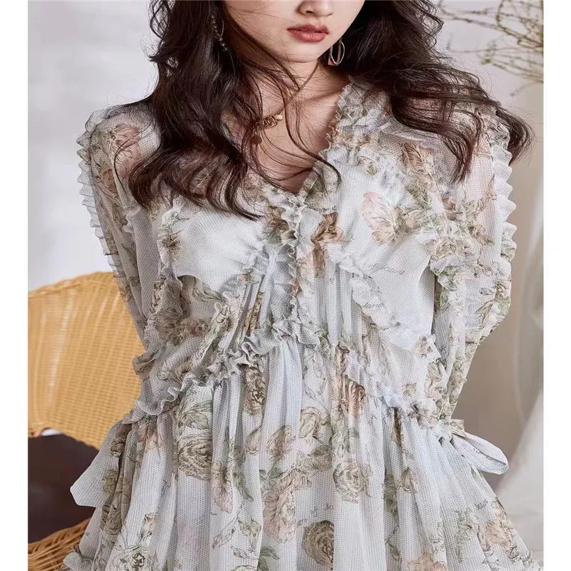 

YJ15 WEN Spring Summer Polka Dot Print Dress Women 2021 New Casual Lace Up V Neck Full Sleeve Slim Short Dress