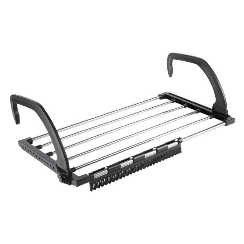 

Stainless Steel Multi-Functional Folding Balcony Shoe Rack, Window Sill Diaper Drying Towel Hanger With Sock Clip