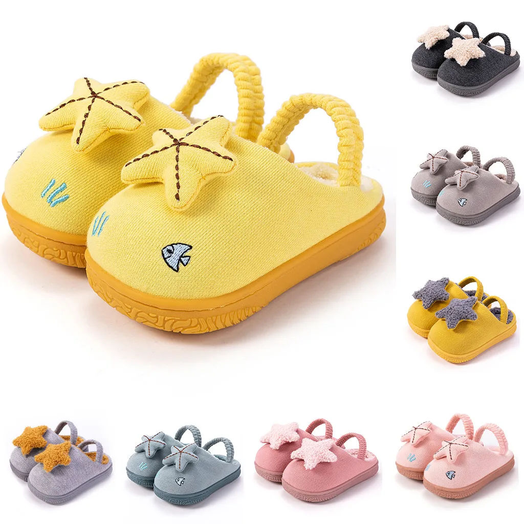 Детская обувь для маленьких мальчиков и девочек Теплые милые домашние тапочки с