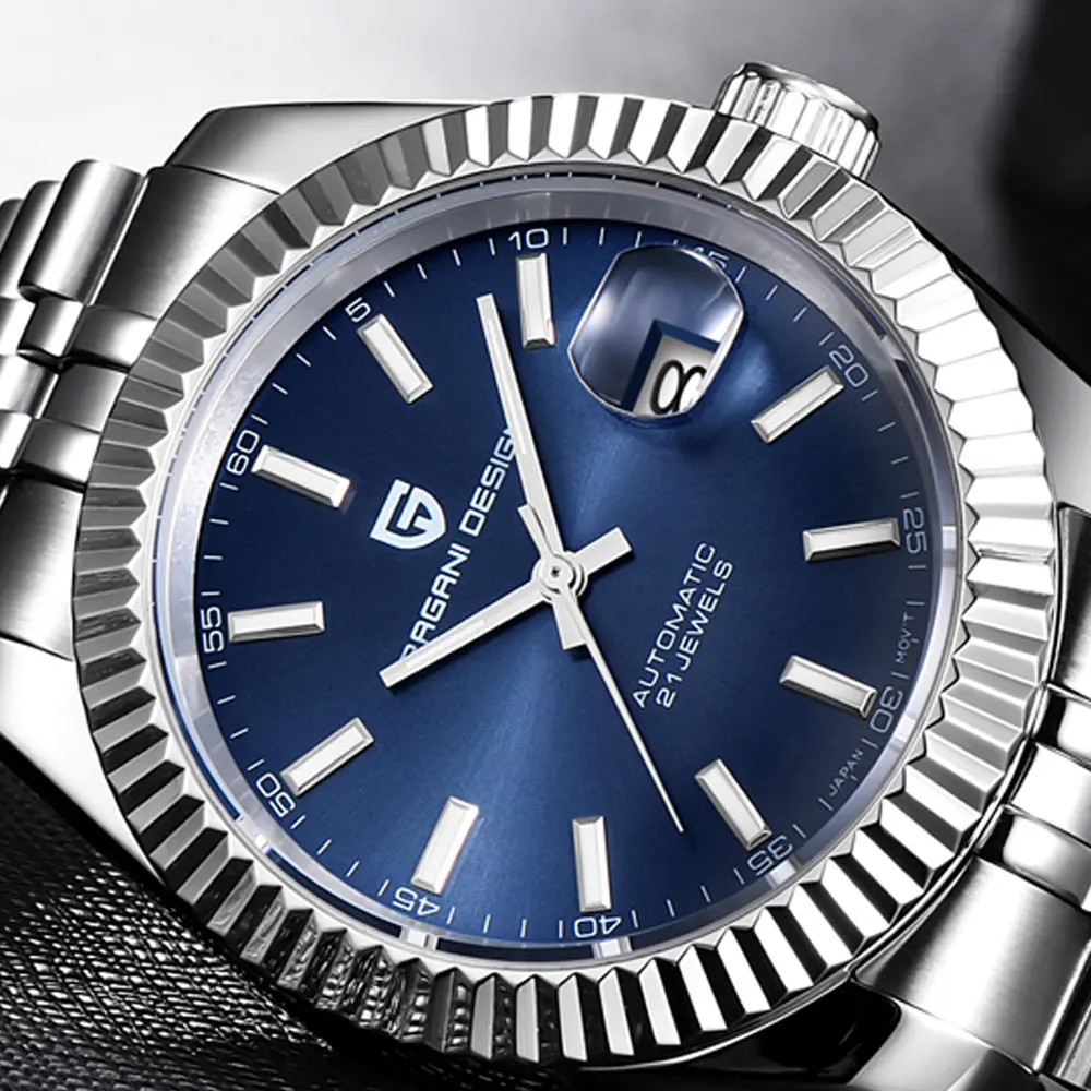 Часы наручные Pagani мужские с синим циферблатом автоматические водонепроницаемые