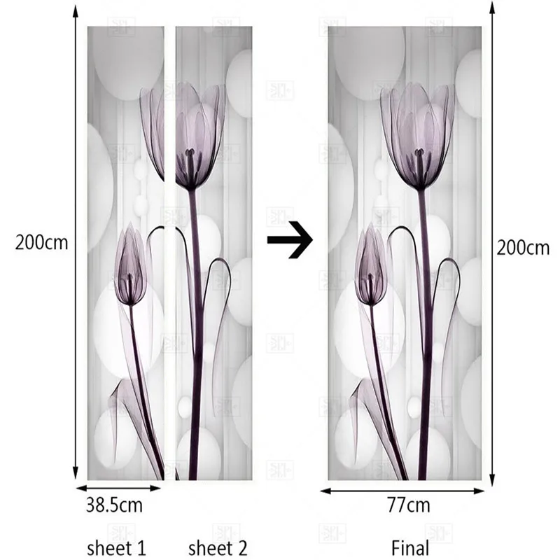 

Waterproof 3D PVC Modern Simple Transparent Flower Tulips Photo Wallpaper 3D Living Room Bedroom Door Sticker Murals Home Decor