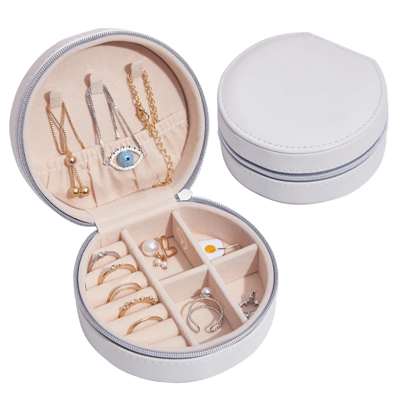 

2021 Double-Layer Velvet Multifunctional Jewelry Organizer Box PU Leather Portable Rings Earrings Necklace Display Jewelry Box
